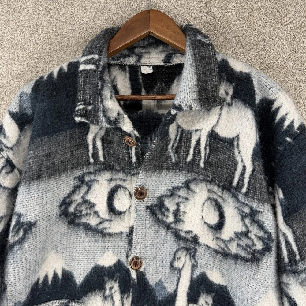 VTG Ecuadorian 100% Wool Jacket Coat Alpaca M Cottagecore Boho‎ Folk Granola